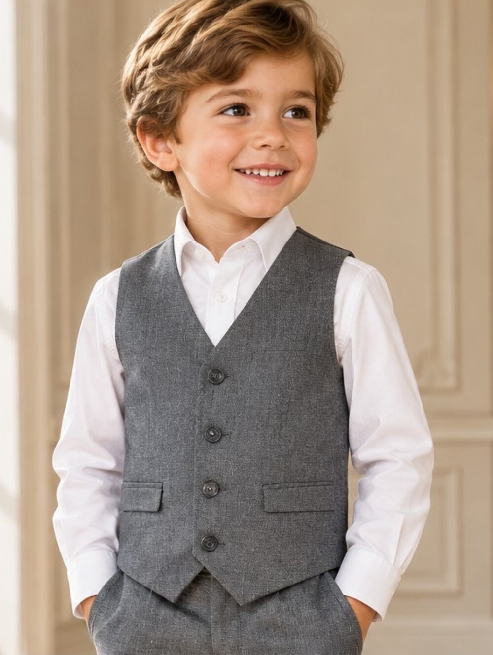 George Boys Gray Button Down Suit Vest Dress Formal Wedding Fancy Ring Bearer 4